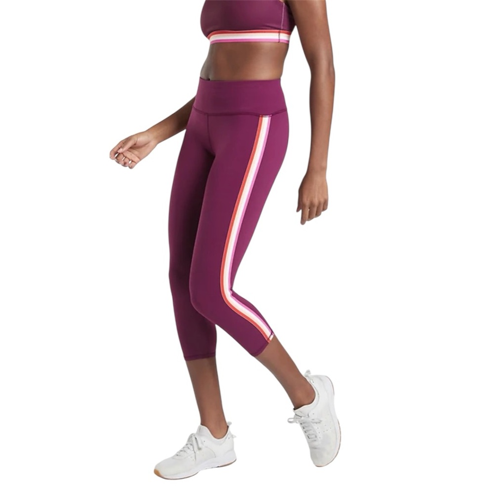 Athleta Contender Side Stripe Capri Cropped Tights Leggings Magenta Size Small